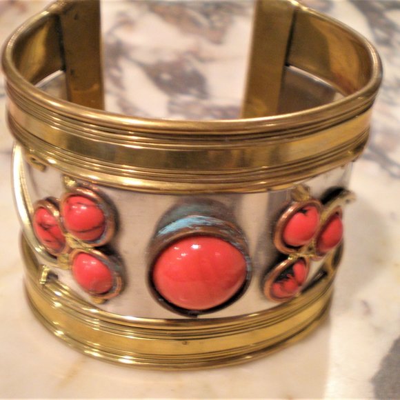 Wide Cuff Bracelet with Red Stones - Picture 3 of 6